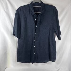 MUJI Shirt Men Navy Blue Slim Button Up Short Sleeve Size Medium